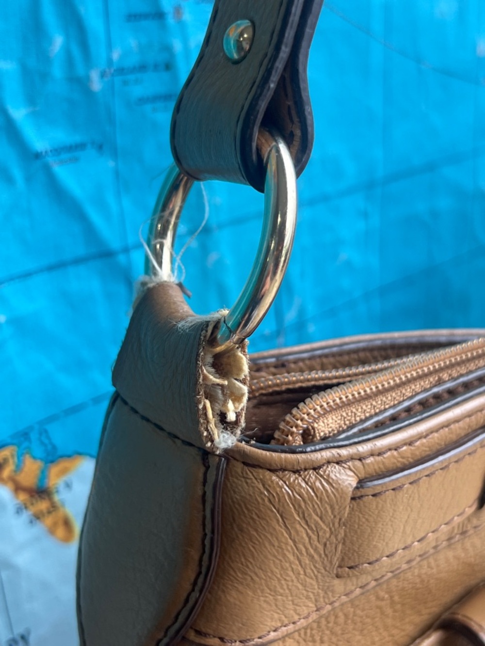 Etienne Aigner Tan Pebbled Leather Shoulder Bag with Buckle Accent - Picture 8 of 14